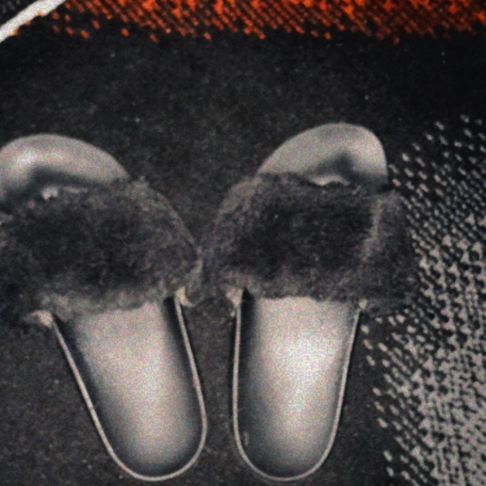 Black Furry Slides